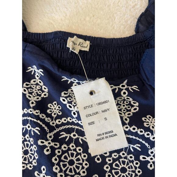 NWT Kings Road Women's Embroidered Eyelet Raw Hem Mini Babydoll Dress Blue S Y2K - Picture 4 of 12